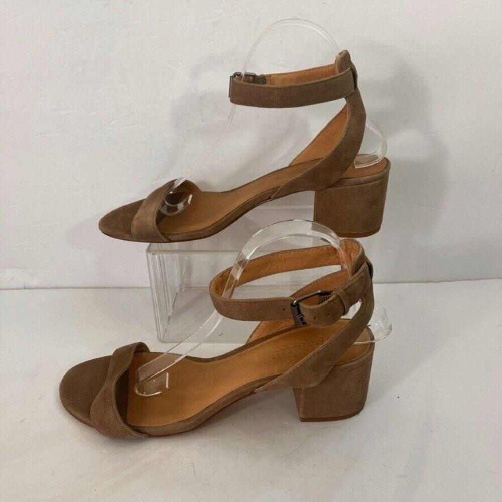 Madewell Sandals Womens 9.5 The Alice Suede Leather Tan Block Heel Ankle Strap - Picture 6 of 14